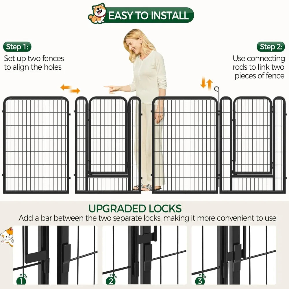 40 Inch 8 Panels Dog Playpen,Portable Metal Fence with Secure Latch,Heavy Duty Frame,Indoor Yard & Camping Use, Custom