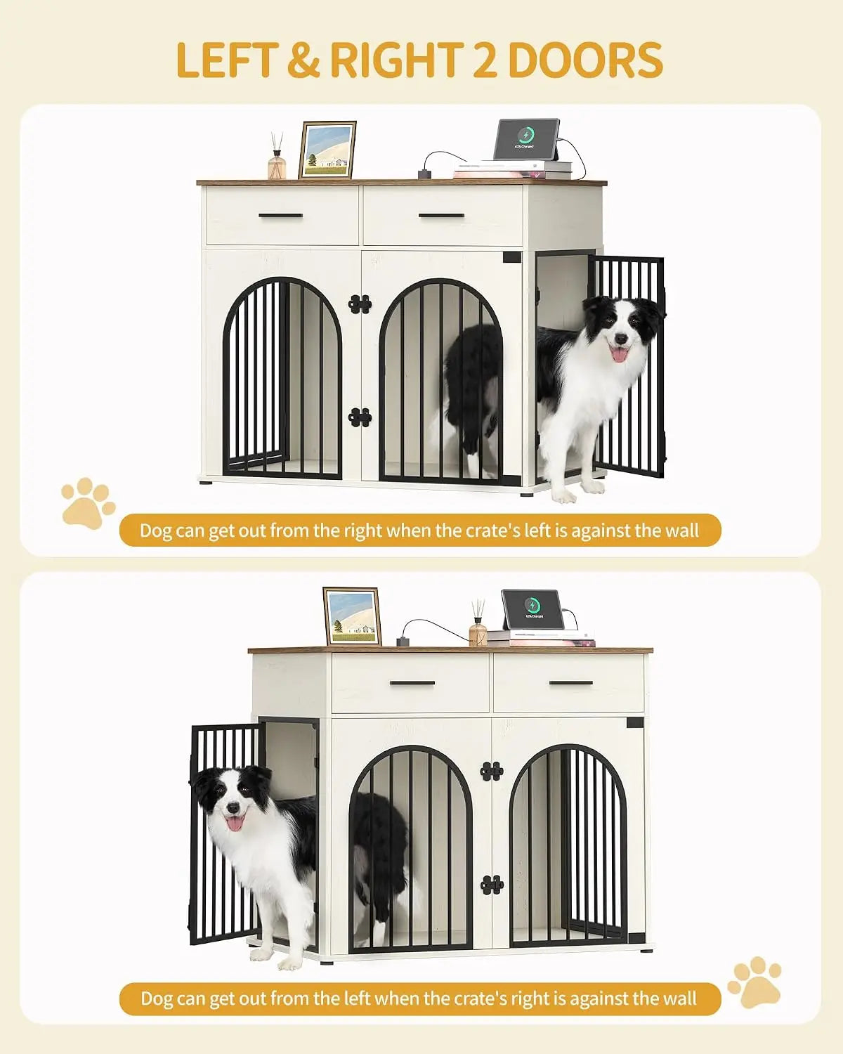 43.3" Dog Crate Furniture with Storage & Power Indoor Kennel for Large Dogs