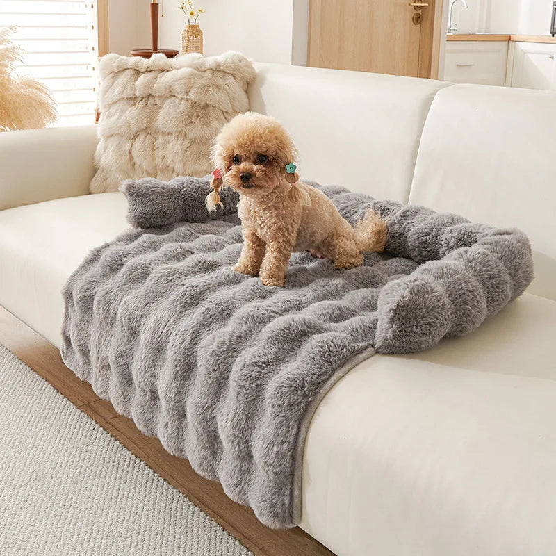 New Winter Rabbit Fur Pet Mat Warm Non Slip Sleeping Cushion with Pillow for Cat Dog Sofa Bed