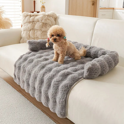 New Winter Rabbit Fur Pet Mat Warm Non Slip Sleeping Cushion with Pillow for Cat Dog Sofa Bed