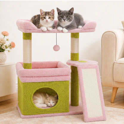 Small Cat Tree for Indoor Cat Tower with Sisal Scratching Post and Pad Wide Top Perch Large Cat Condo Cat Scratchers Cat Toys