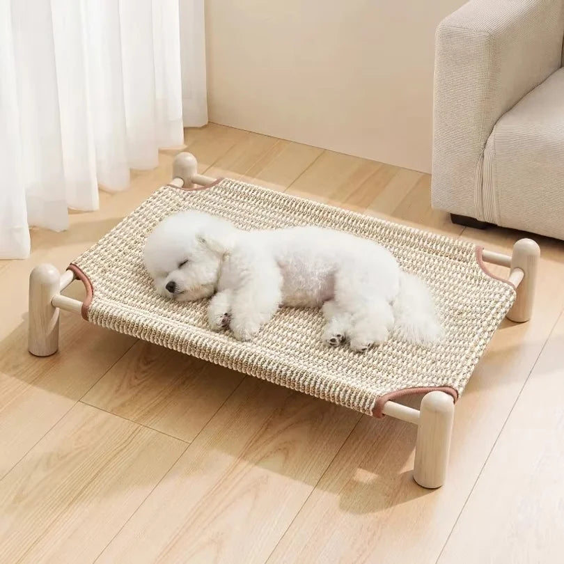 Wooden Frame Elevated Dog Bed Breathable Raised Pet Cot for Small Dogs Cats Summer Cooling Dog Camp Bed Kennel Pet Products