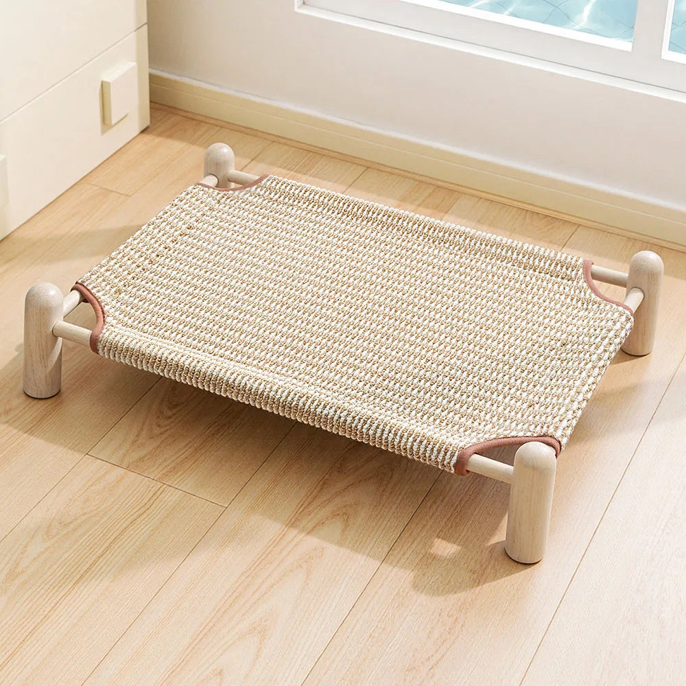 Elevated Cat Bed House Cat Hammocks Bed Wood Canvas Cat Lounge Bed for Small Rabbit Cats Dogs Durable Canvas Pet House Supplies