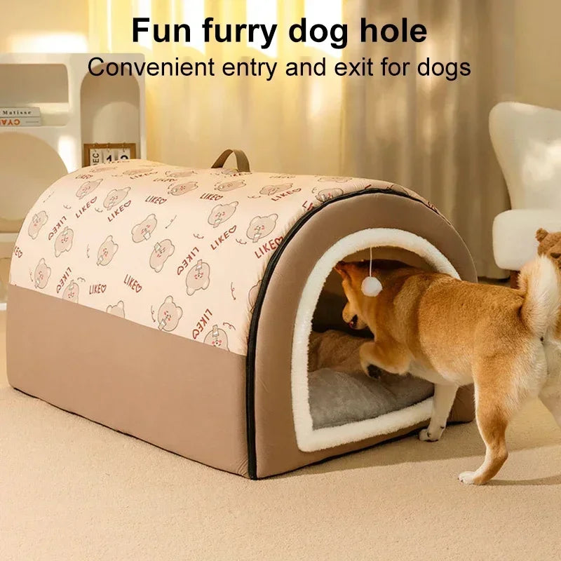 Winter Warm Dog House Detachable Pet Sleeping Bed for Small Medium Dogs Cats Soft Non-slip Dog Kennel Puppy Kitten Nest