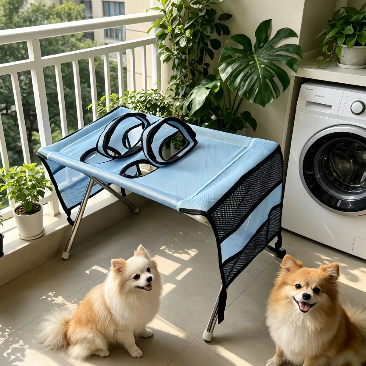 Foldable Pet Grooming Bath Table with Fixed Leash, Portable Dog Cat Washing Drying Trimming Table Anti-Slip Pet Bathing Stand Fo