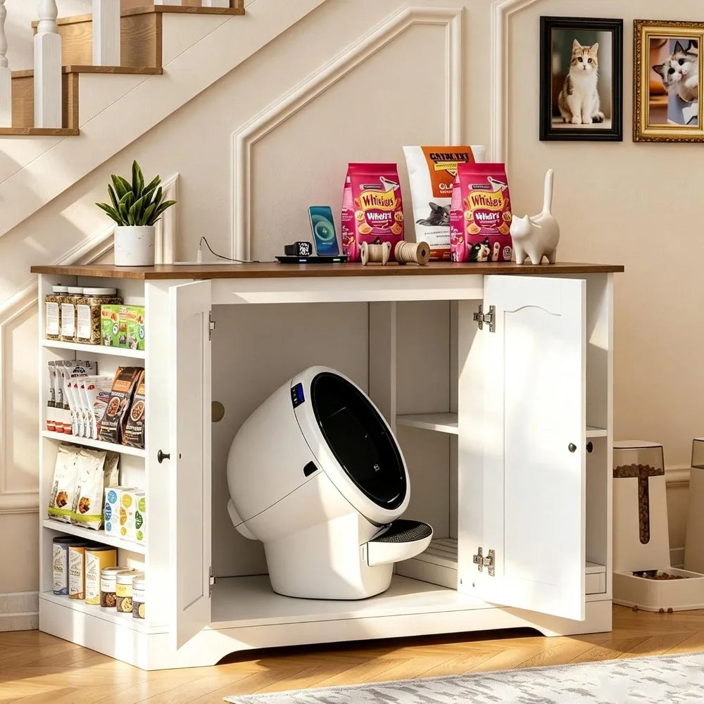 Large Cat Litter Enclosure with Litter Collector, Enclosure for self-Cleaning Litter Boxes, Large Hidden Litter Box, Customized