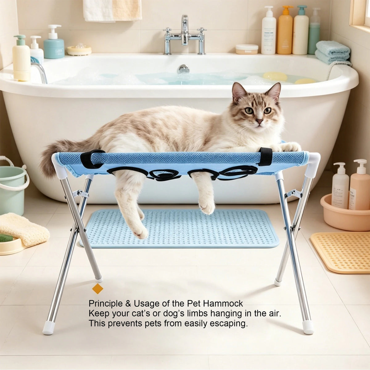 Foldable Pet Grooming Bath Table with Fixed Leash, Portable Dog Cat Washing Drying Trimming Table Anti-Slip Pet Bathing Stand Fo