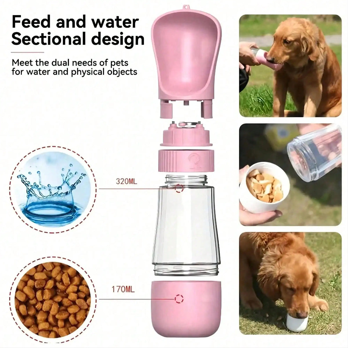 Snout & Pounce™ 3-in-1 Travel Water Bottle