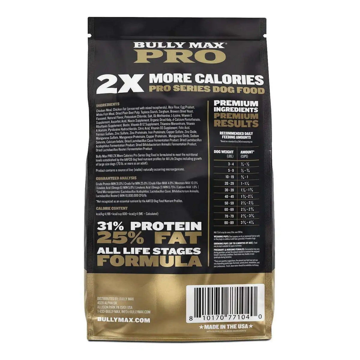 Premium High Calorie Dry Dog Food Chicken Kibble for Weight Gain & Muscle Building 4 lbs All Natural Pet Nutrition with Gut Health Probiotics 31/25 High Protein 600 Calories/Cup Daily Food for Active Dogs