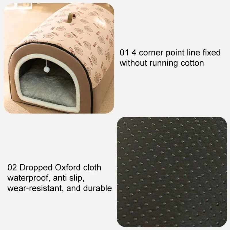 Winter Warm Dog House Detachable Pet Sleeping Bed for Small Medium Dogs Cats Soft Non-slip Dog Kennel Puppy Kitten Nest