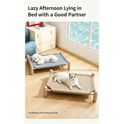 Elevated Cat Bed House Cat Hammocks Bed Wood Canvas Cat Lounge Bed for Small Rabbit Cats Dogs Durable Canvas Pet House Supplies