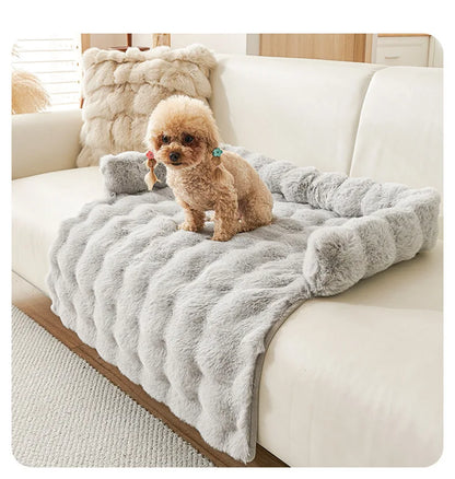 New Winter Rabbit Fur Pet Mat Warm Non Slip Sleeping Cushion with Pillow for Cat Dog Sofa Bed