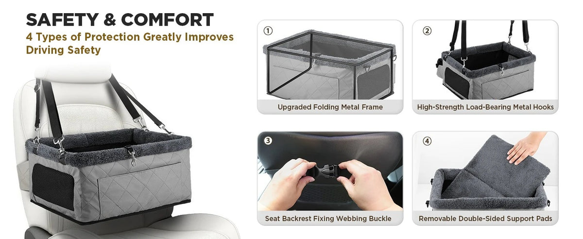 Upgrade Dog Booster Seat for Small Dogs Waterproof Leather Pet Car Seat with Metal Frame Portable Travel Carrier Bag