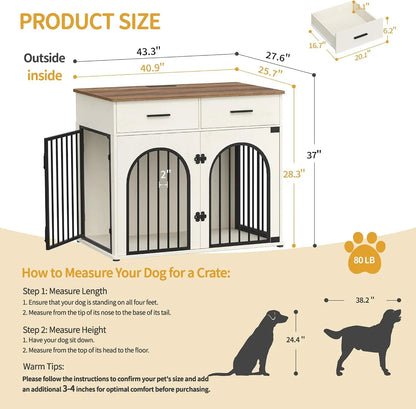 43.3" Dog Crate Furniture with Storage & Power Indoor Kennel for Large Dogs