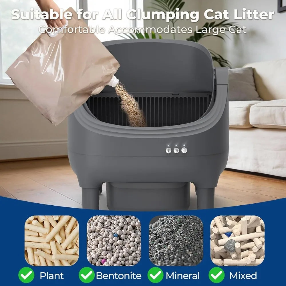 Open-Design Electric Self-Cleaning Cat Litter Box, APP Control & Safety Anti-Pinch Function, Custom