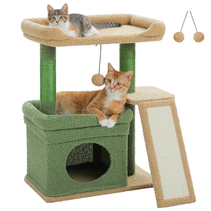 Small Cat Tree for Indoor Cat Tower with Sisal Scratching Post and Pad Wide Top Perch Large Cat Condo Cat Scratchers Cat Toys