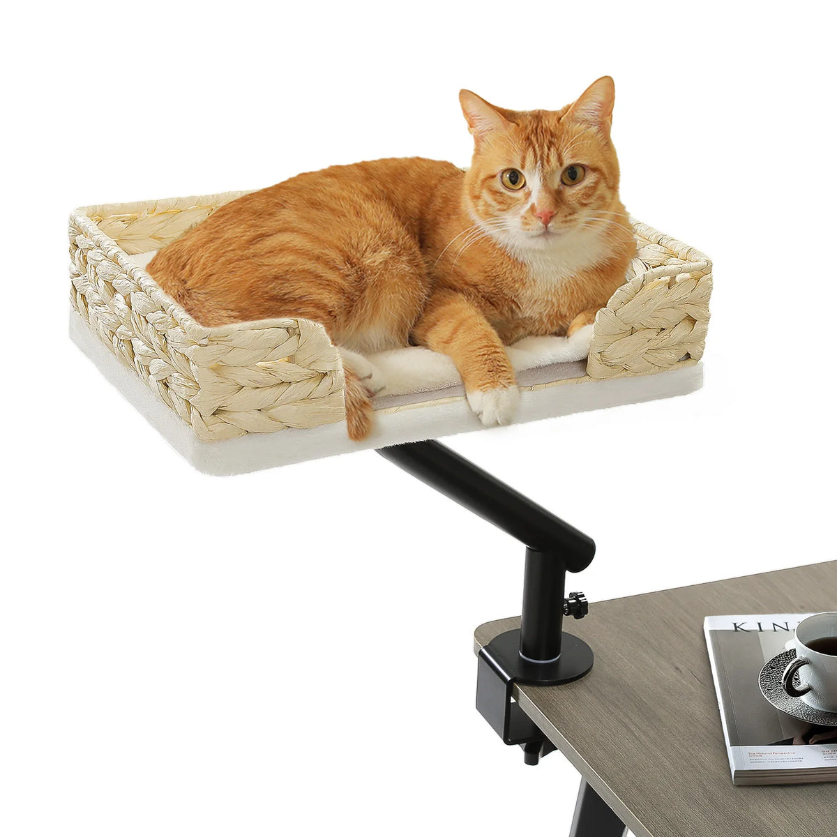 Cat Desk Bed, 360° Rotatable Cat Bed Stand for Indoor Cats, Adjustable Cat Basket, Cats Hammock for Table, Soft Cat Bed for Desk