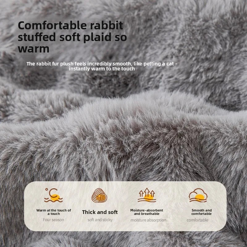 New Winter Rabbit Fur Pet Mat Warm Non Slip Sleeping Cushion with Pillow for Cat Dog Sofa Bed