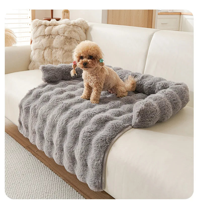 New Winter Rabbit Fur Pet Mat Warm Non Slip Sleeping Cushion with Pillow for Cat Dog Sofa Bed