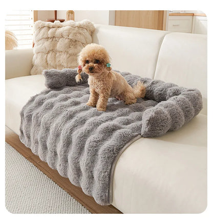 New Winter Rabbit Fur Pet Mat Warm Non Slip Sleeping Cushion with Pillow for Cat Dog Sofa Bed