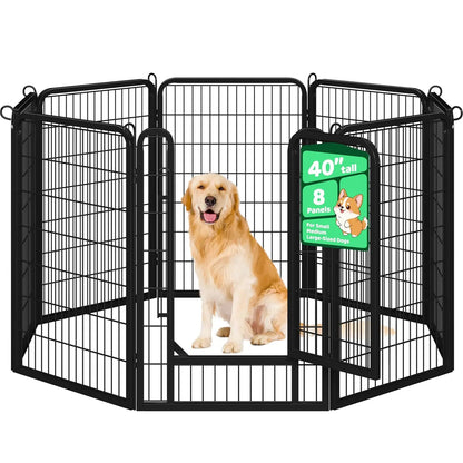40 Inch 8 Panels Dog Playpen,Portable Metal Fence with Secure Latch,Heavy Duty Frame,Indoor Yard & Camping Use, Custom