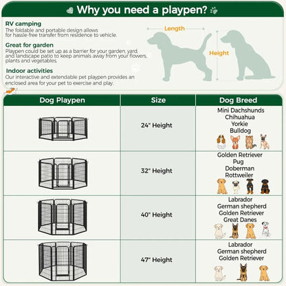 40 Inch 8 Panels Dog Playpen,Portable Metal Fence with Secure Latch,Heavy Duty Frame,Indoor Yard & Camping Use, Custom