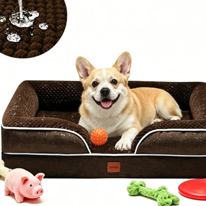 Orthopedic Memory Foam Dog Bed for Small & Medium Dogs 71.12 X 58.22 CM Waterproof Egg Crate Foam Pet Sofa Couch Orthopedic Joint Relief Dog Bed Non Slip Bottom Detachable Machine Washable Cover Brown Pet Sleeping Bed