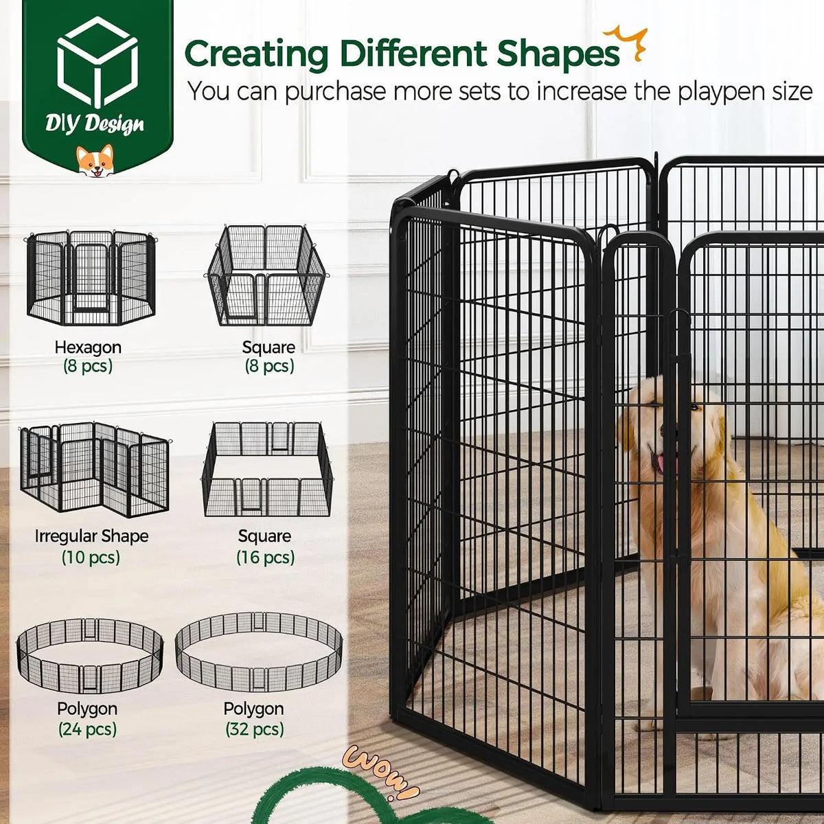 40 Inch 8 Panels Dog Playpen,Portable Metal Fence with Secure Latch,Heavy Duty Frame,Indoor Yard & Camping Use, Custom