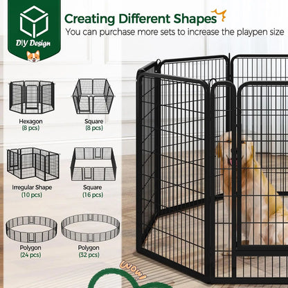 40 Inch 8 Panels Dog Playpen,Portable Metal Fence with Secure Latch,Heavy Duty Frame,Indoor Yard & Camping Use, Custom