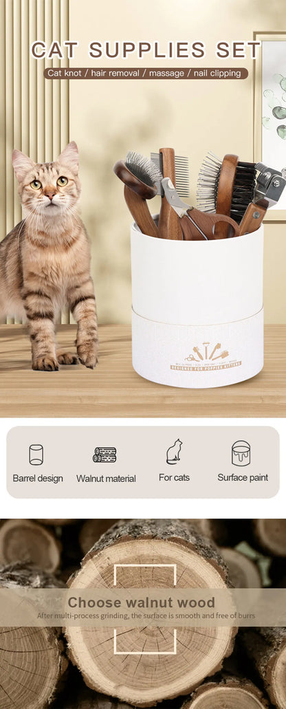 Pet Grooming Kit For Cats & Dogs Includes Detangling Comb Nail Clipper Brush Deshedding Comb Flea Comb Cat Grooming Bucket