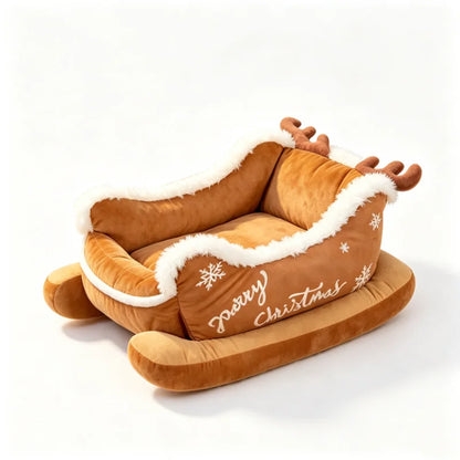 Cozy Christmas Sleigh Pet Bed Removable Washable Cat Dog Nest Non-Slip Bottom Pet Warm Sofa Cat Dog