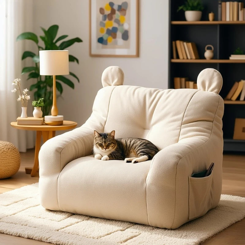 Cat Sofa Bed with Cartoon Design, Detachable Washable Pet Bed for Indoor Cats, Support Up To 2.72KG, Cozy Pet Furniture Gifts