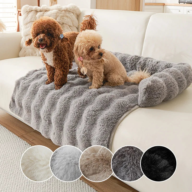 New Winter Rabbit Fur Pet Mat Warm Non Slip Sleeping Cushion with Pillow for Cat Dog Sofa Bed
