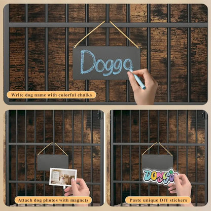 63" Large Double Dog Kennel urniture or 2 Dogs – Extra Sturdy XXL Metal & Wooden Medium Dog Cage with Removable Divider, Dual Do