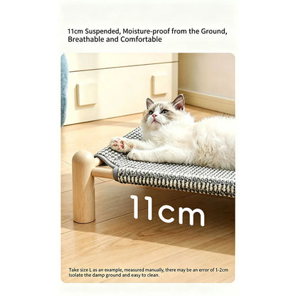 Elevated Cat Bed House Cat Hammocks Bed Wood Canvas Cat Lounge Bed for Small Rabbit Cats Dogs Durable Canvas Pet House Supplies