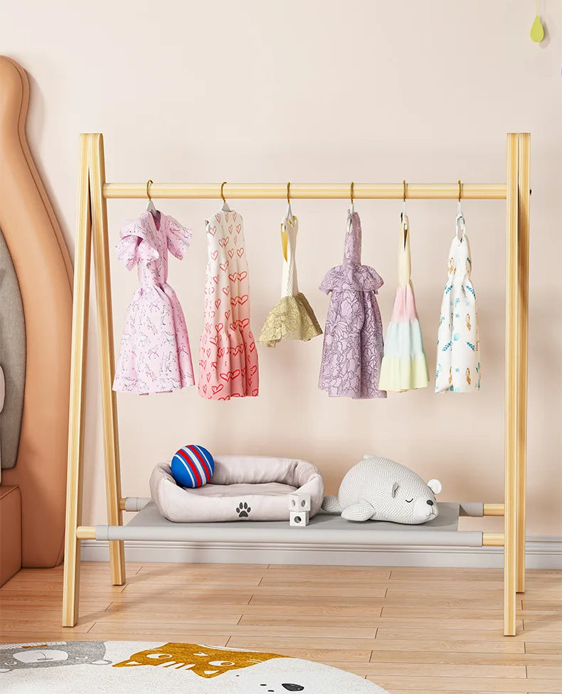 Pet floor hanger dog wardrobe solid wood puppy cat wardrobe coat rack dog hanger small clothes storage rack