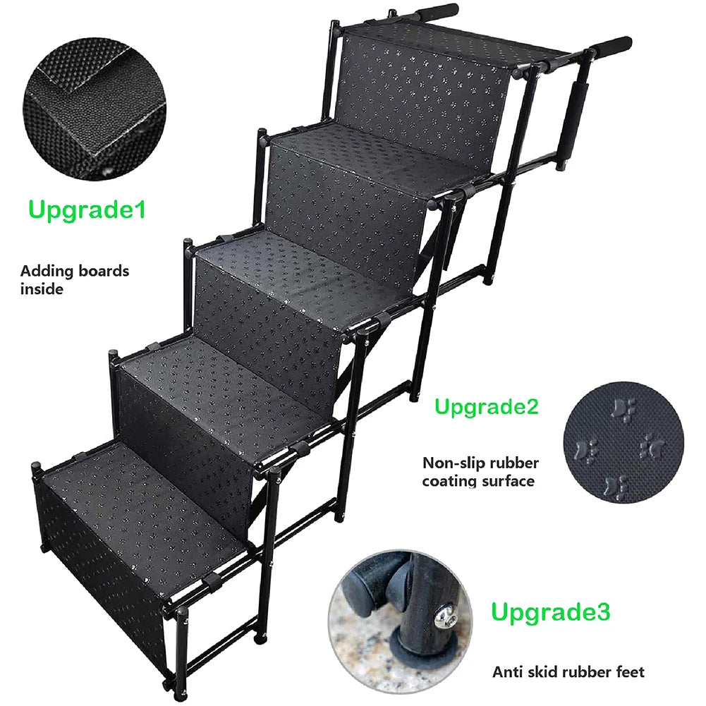 5 Steps Dog Ramp Ladder with Nonslip Surface Foldable Large Dog Step Lightweight Portable Pet Ladder Ramp for Cars and SUV Truck