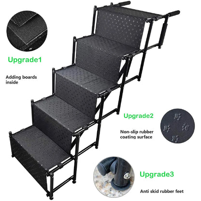5 Steps Dog Ramp Ladder with Nonslip Surface Foldable Large Dog Step Lightweight Portable Pet Ladder Ramp for Cars and SUV Truck