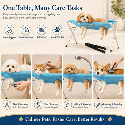 Pet Dog Bath Hammock Cat Shower Grooming Table Hammock with Foldable Stand Breathable Mesh Bathing Drying Table for Nail Trimmin