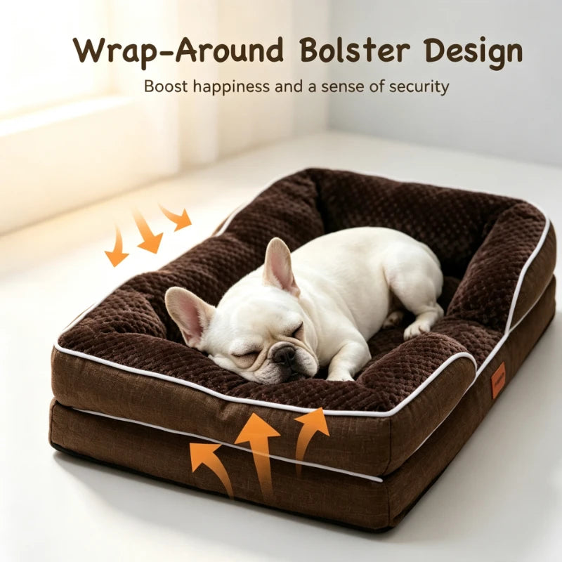 Orthopedic Memory Foam Dog Bed for Small & Medium Dogs 71.12 X 58.22 CM Waterproof Egg Crate Foam Pet Sofa Couch Orthopedic Joint Relief Dog Bed Non Slip Bottom Detachable Machine Washable Cover Brown Pet Sleeping Bed