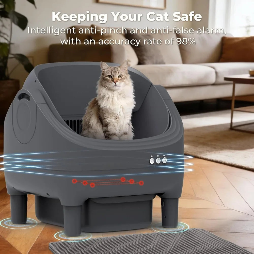 Open-Design Electric Self-Cleaning Cat Litter Box, APP Control & Safety Anti-Pinch Function, Custom