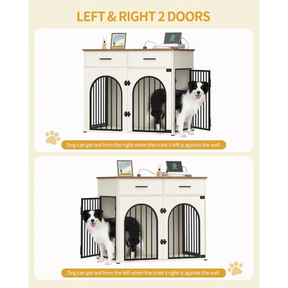43.3" Dog Crate Furniture with Storage & Power Indoor Kennel for Large Dogs