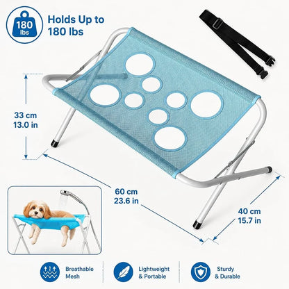 Pet Dog Bath Hammock Cat Shower Grooming Table Hammock with Foldable Stand Breathable Mesh Bathing Drying Table for Nail Trimmin