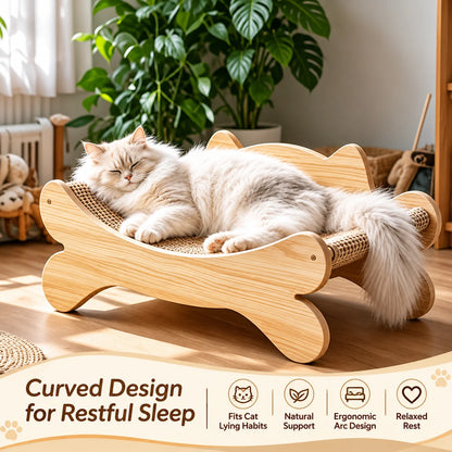 Wooden Cat Scratcher Bed, Modern Curved Cat Lounge with Sisal Scratch Pad, Cozy Cat Sofa Furniture for Indoor Cats