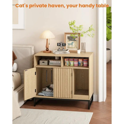 Cat Litter Box Enclosure, Large Hidden Pet Storage Cabinet urniture with Waveorm luted Do& Scratching Pad, ern Wooden Cat House