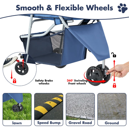 JHK 3 Wheels Foldable Pet Stroller for Small Dogs and Cats Stroller with Mesh Windows Storage Basket Cup Holder for Outdoor Use