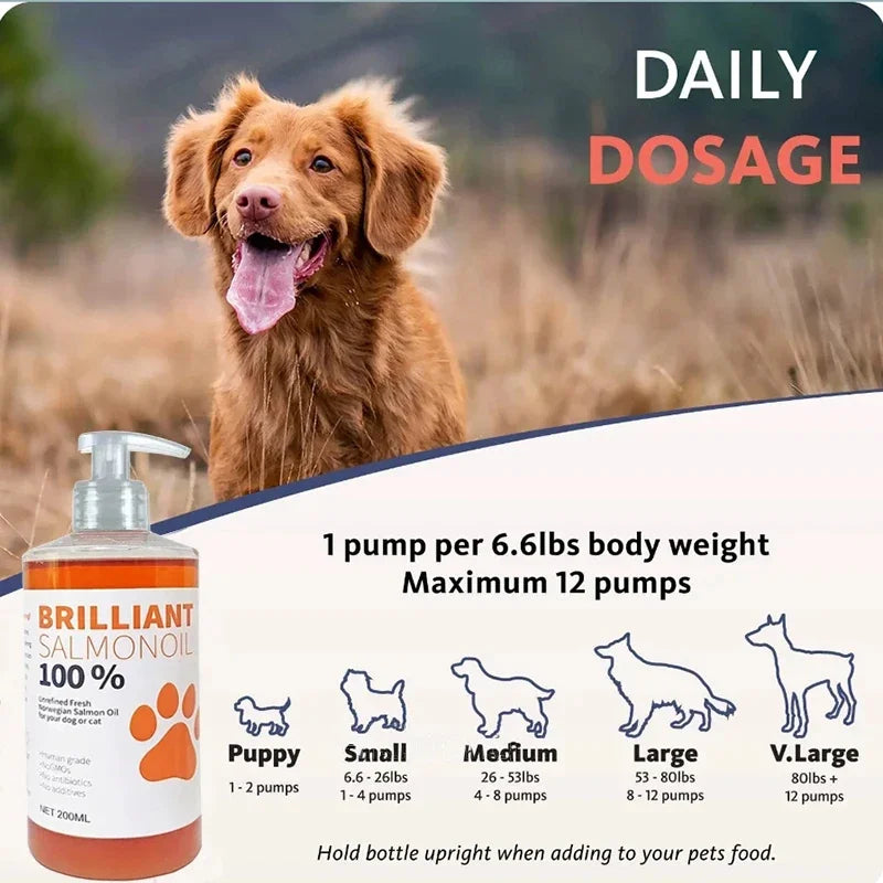 200ml Salmon Fish Oil for Pets, 21 Omega Fatty Acids, Natural Nutritional Supplement for Dogs and Cats