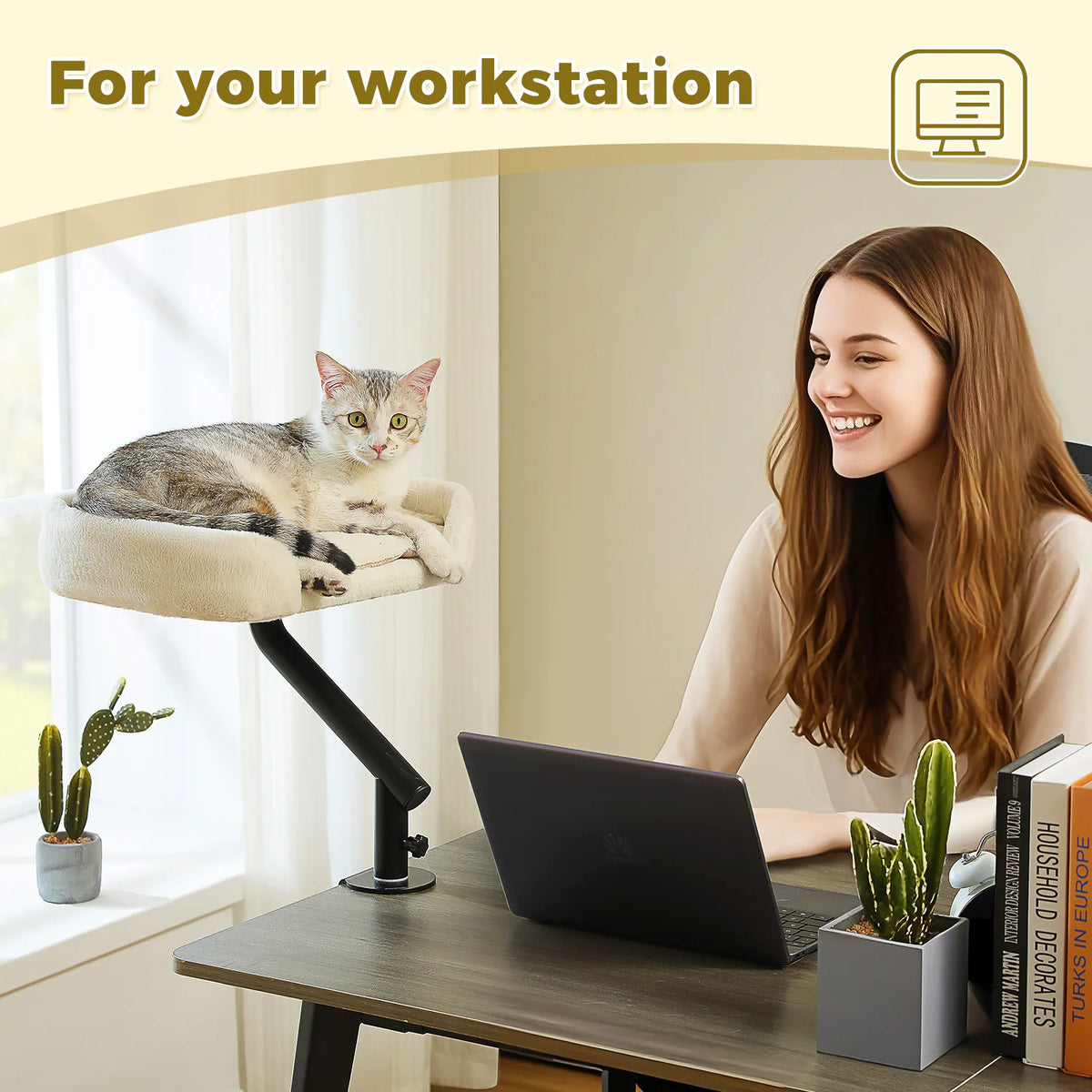 Cat Desk Bed, 360° Rotatable Cat Bed Stand for Indoor Cats, Adjustable Cat Basket, Cats Hammock for Table, Soft Cat Bed for Desk