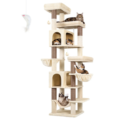 Globlazer 82" Large Cat Tree Tower for Indoor Cats, Multi-Level Cat Climbing Activity Center with 2 Condos, 2 Hammocks, 3 Perches, 8 Sisal Scratching Posts for Multi-Cat Household