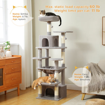 Large Cat Tree and Tower for Indoor Cats With Sisal-Covered Scratching Posts Spacious Hammock Padded Perches and Condos Cat Toys
